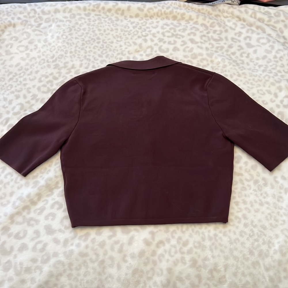 Brown Collard Cropped Button Down Top - image 2